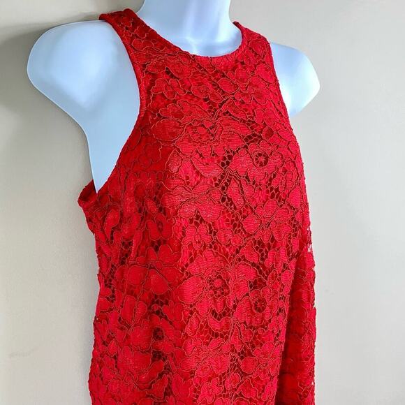 LOVERS + FRIENDS Dress Caspian Shift Lace Mini Sleeveless Red Exposed Zip S - Picture 7 of 8